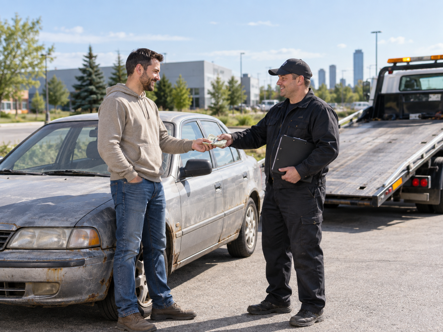 Cash for junk cars in Vaughan with customer selling an unwanted vehicle